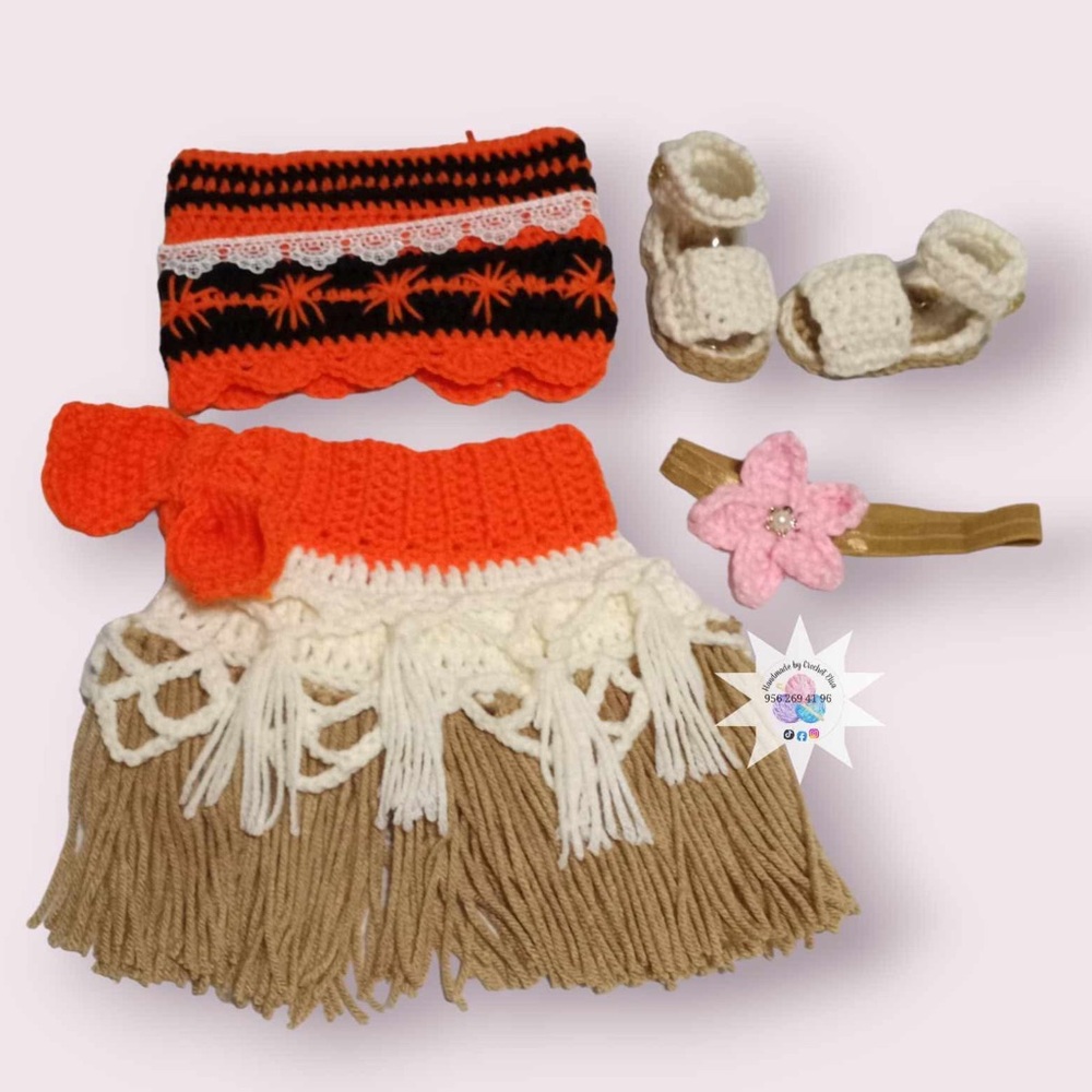 Handmade Crochet Kids Costume Set - Orange, White, Tan